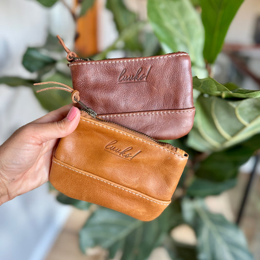 Leather Zip Pouch in Toffee and Tan