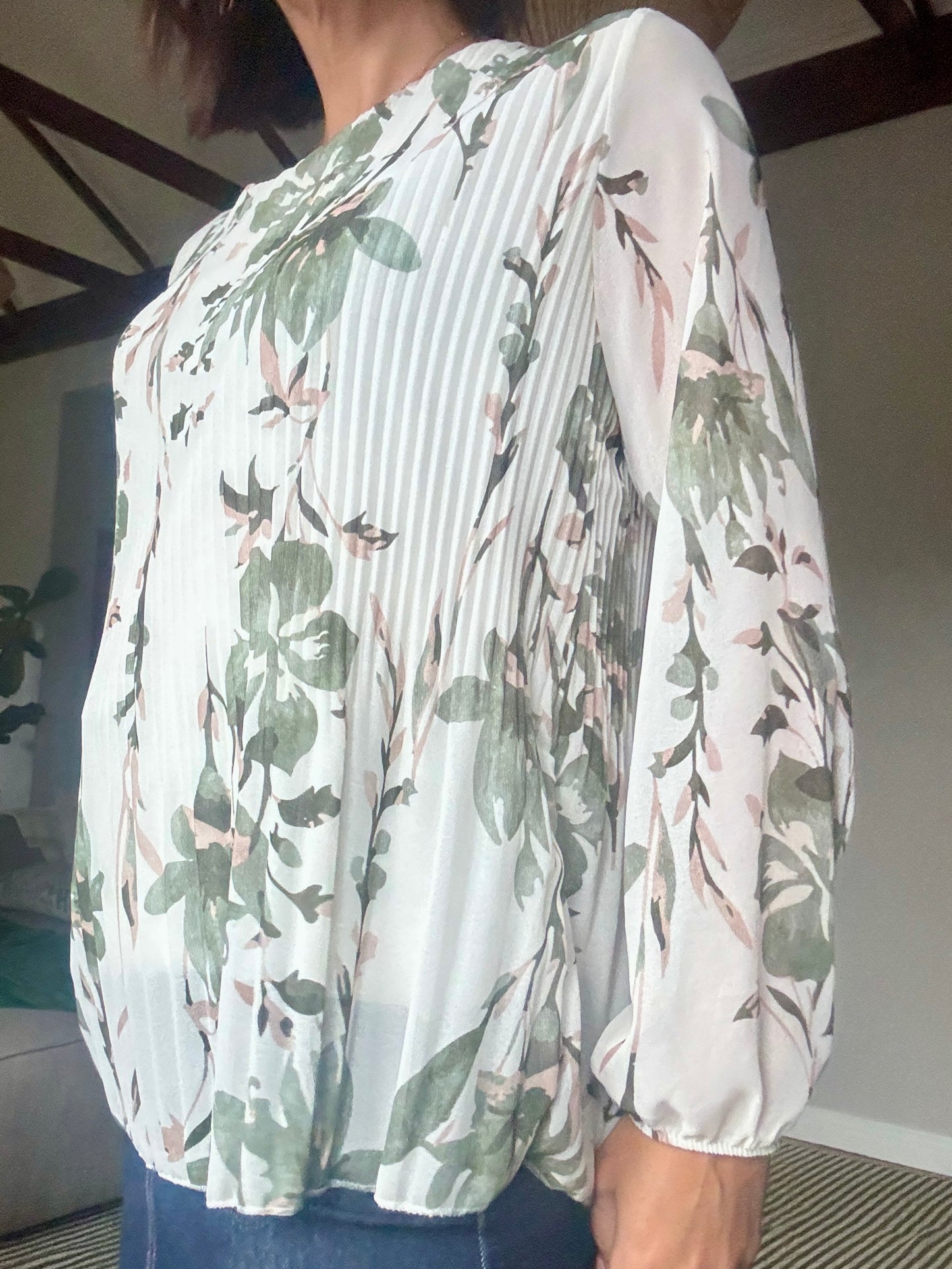 Pleated Leafy Blouse Yellow