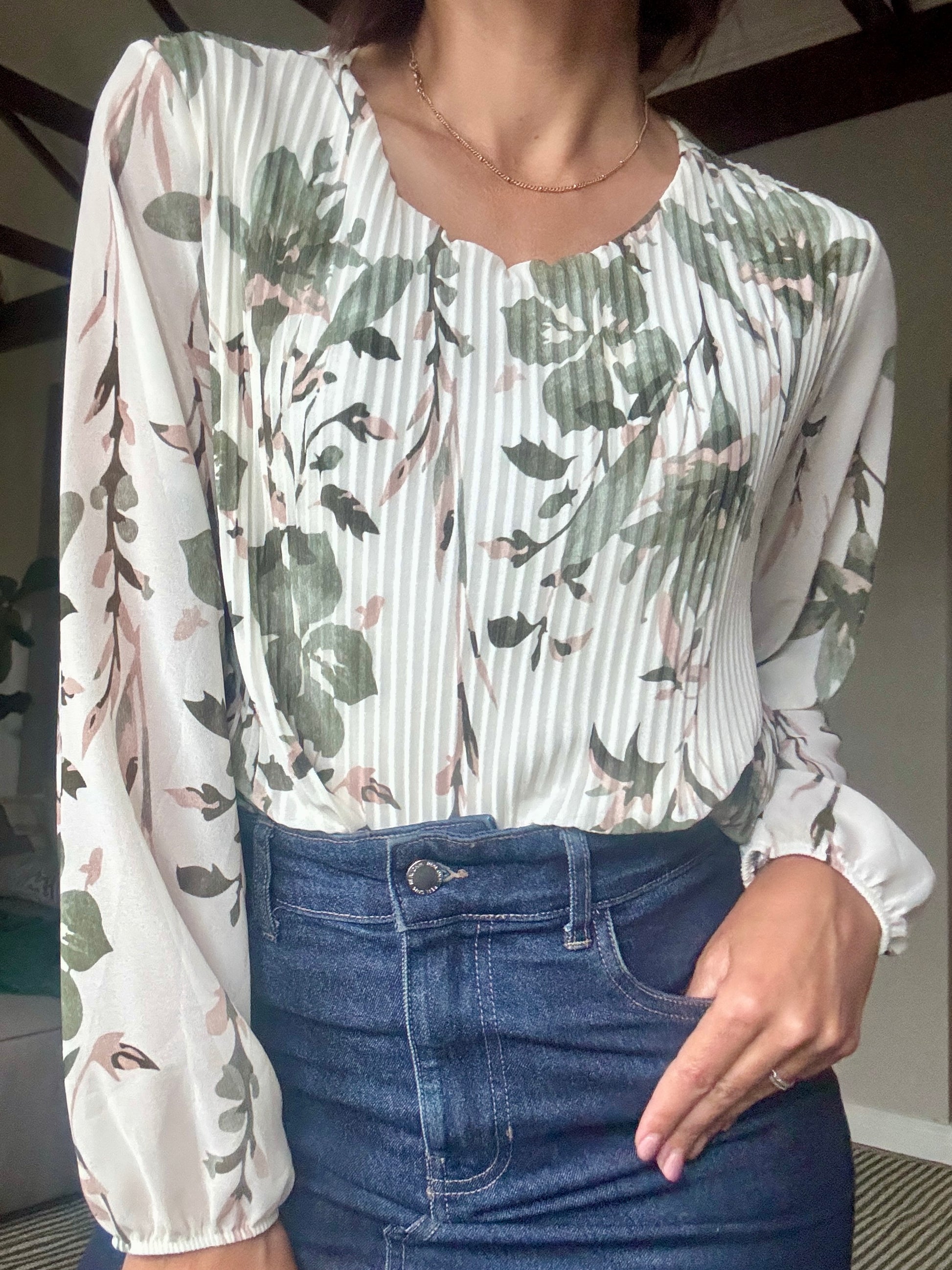 Pleated Leafy Blouse Green