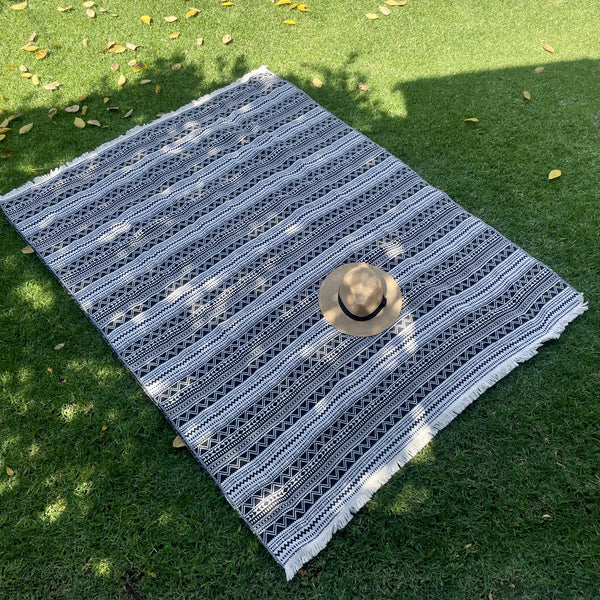 Black and White Picnic Blanket on lawn