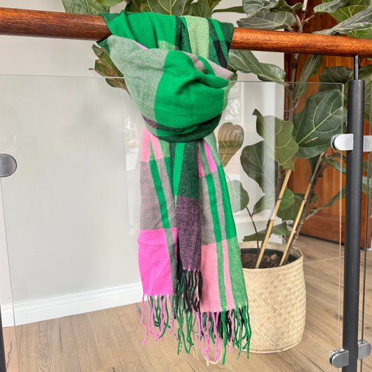 Pink and Green Tartan Scarf - iszi ONLINE