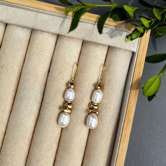 Pearl and Gold Pebble Earrings