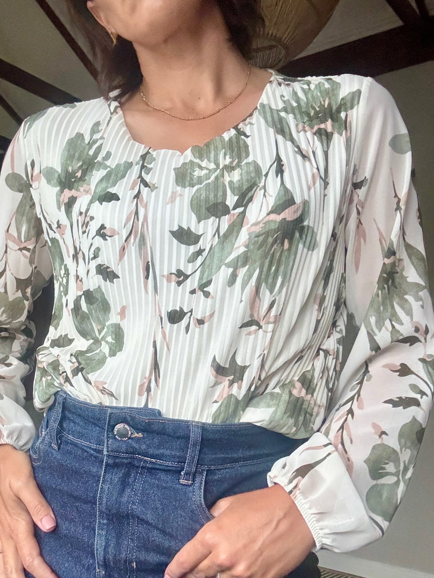 Pleated Leafy Blouse Green