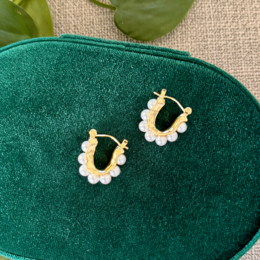 Seven Pearl Hoop Earrings