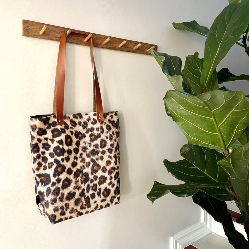 Leather and Fabric Tote Bags in Cougar Print