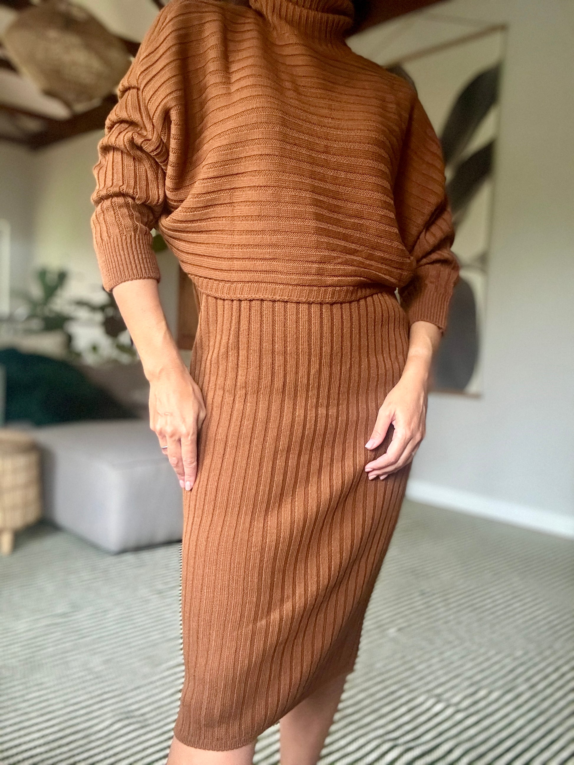 Rust knit dress with jersey