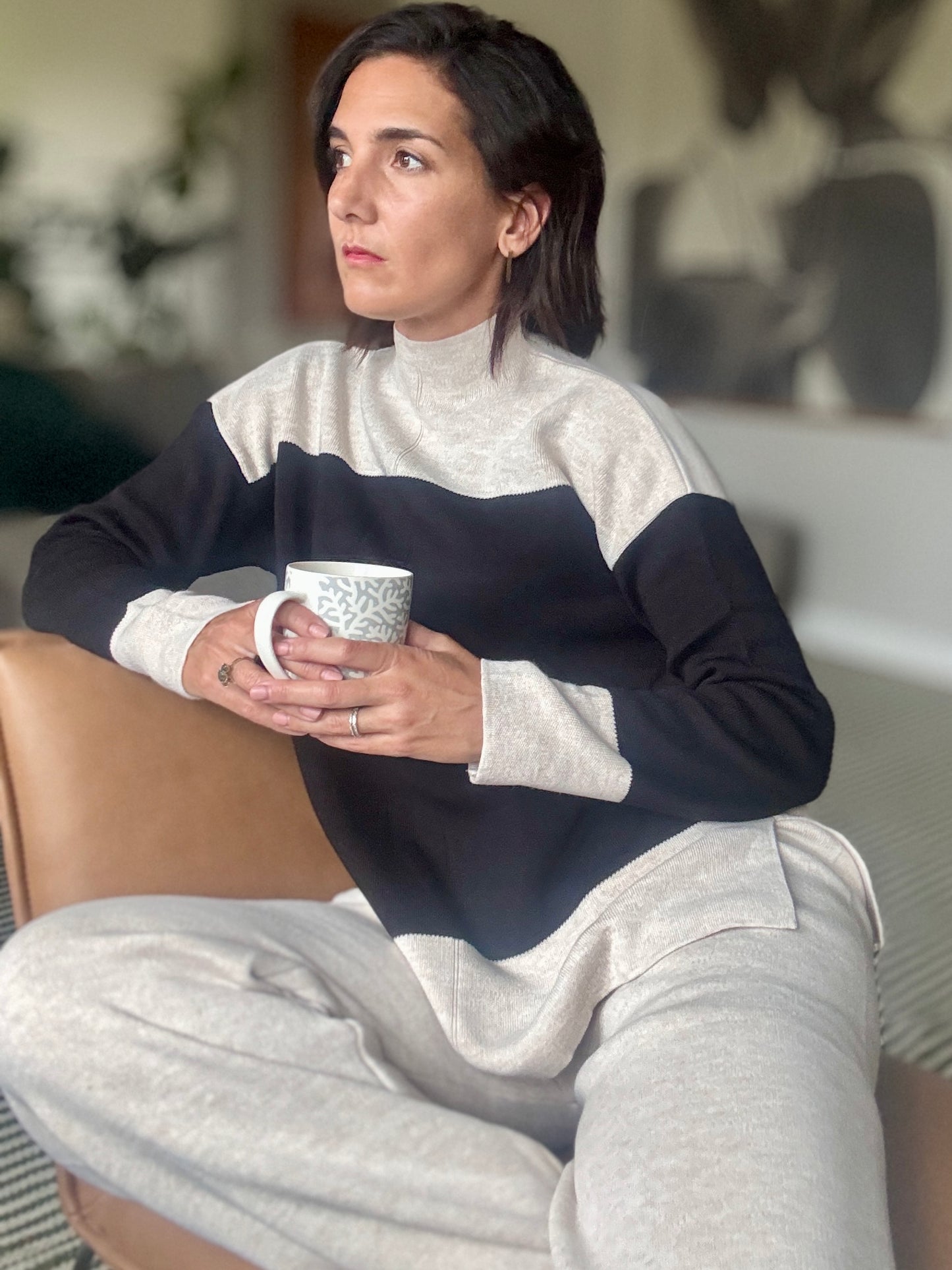 Black and Beige Knit Lounge Set