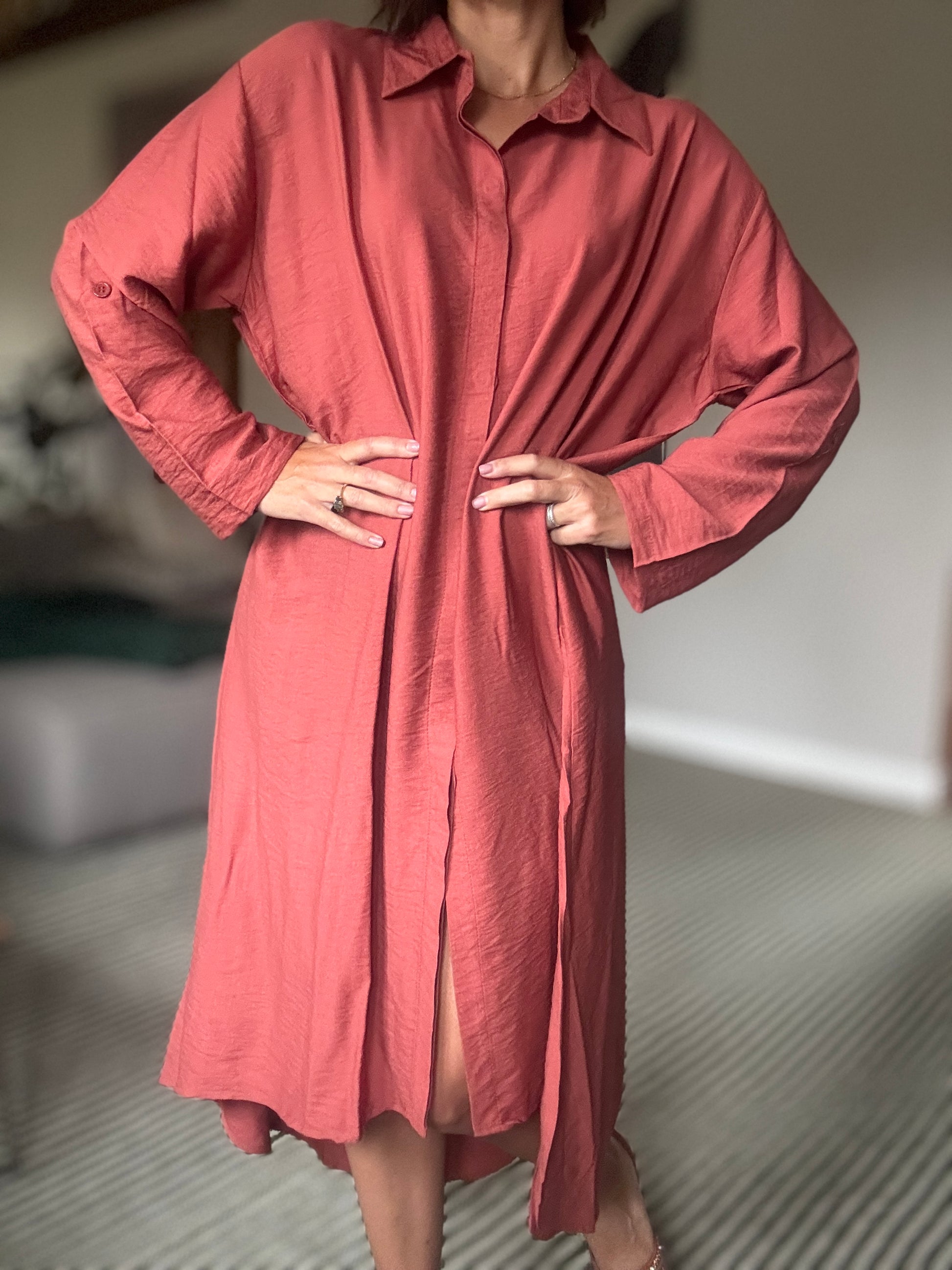 Maxi Shirt Dress in Burnt Sienna