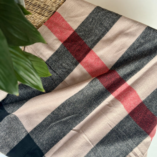 Black, Beige and Red Plaid Winter Scarf - iszi ONLINE
