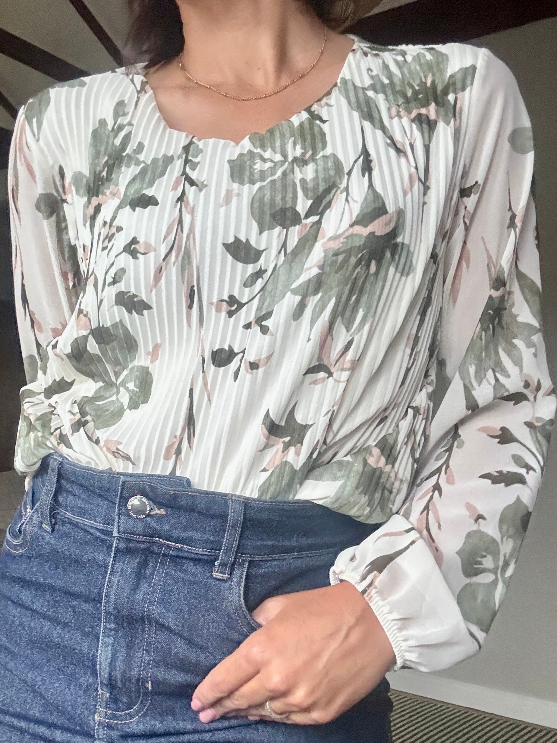 Pleated Leafy Blouse Green