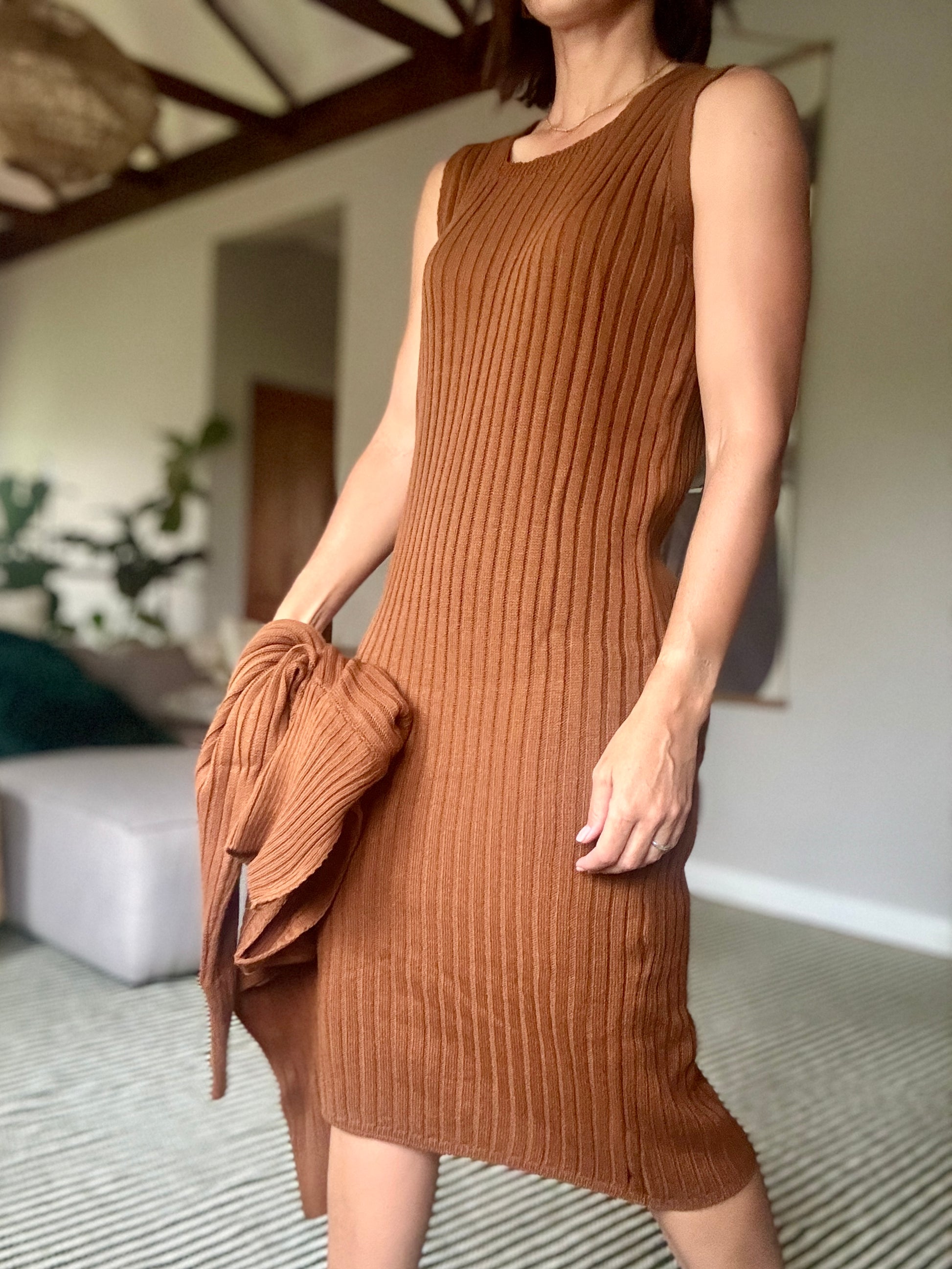 Rust knit dress with jersey
