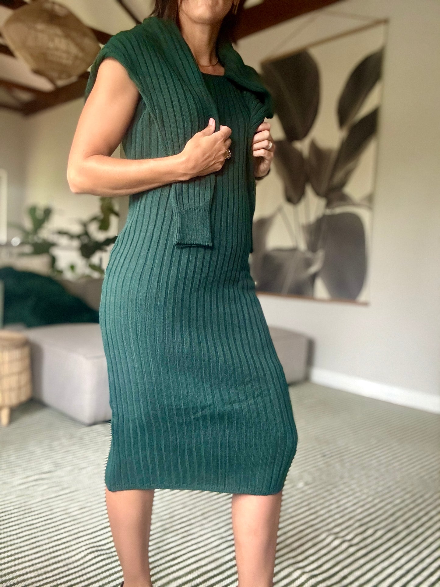Green knit dress with jersey