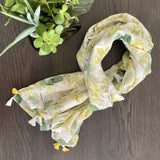 Yellow Floral Scarf with Tassels