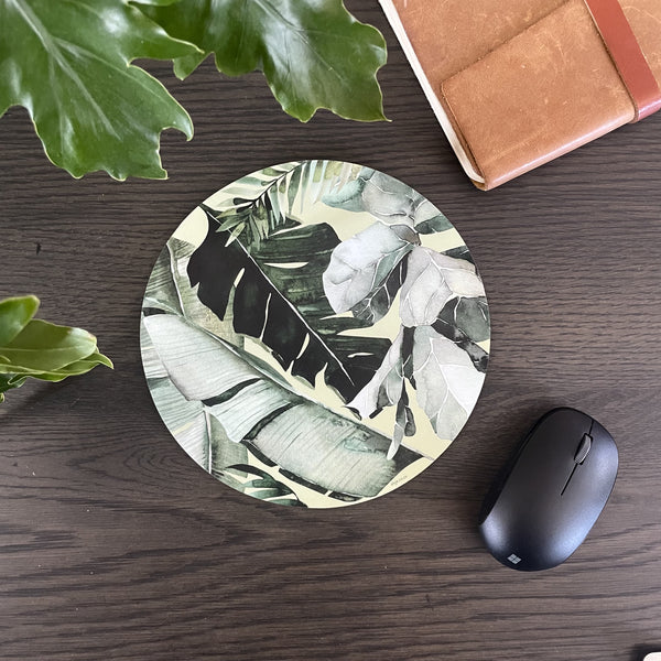 New Leaves Round Mouse Pad