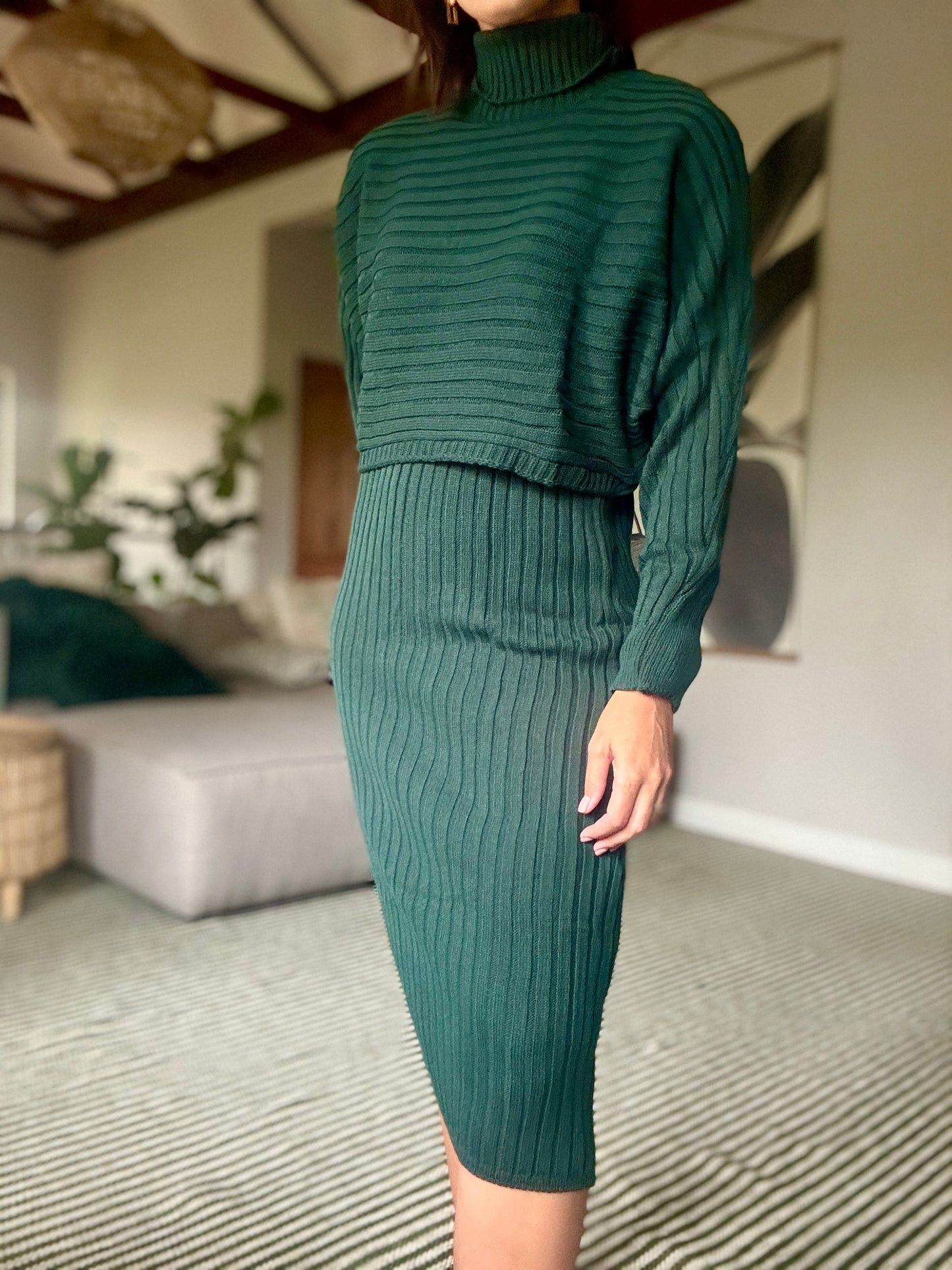 Emerald Green knit dress with jersey