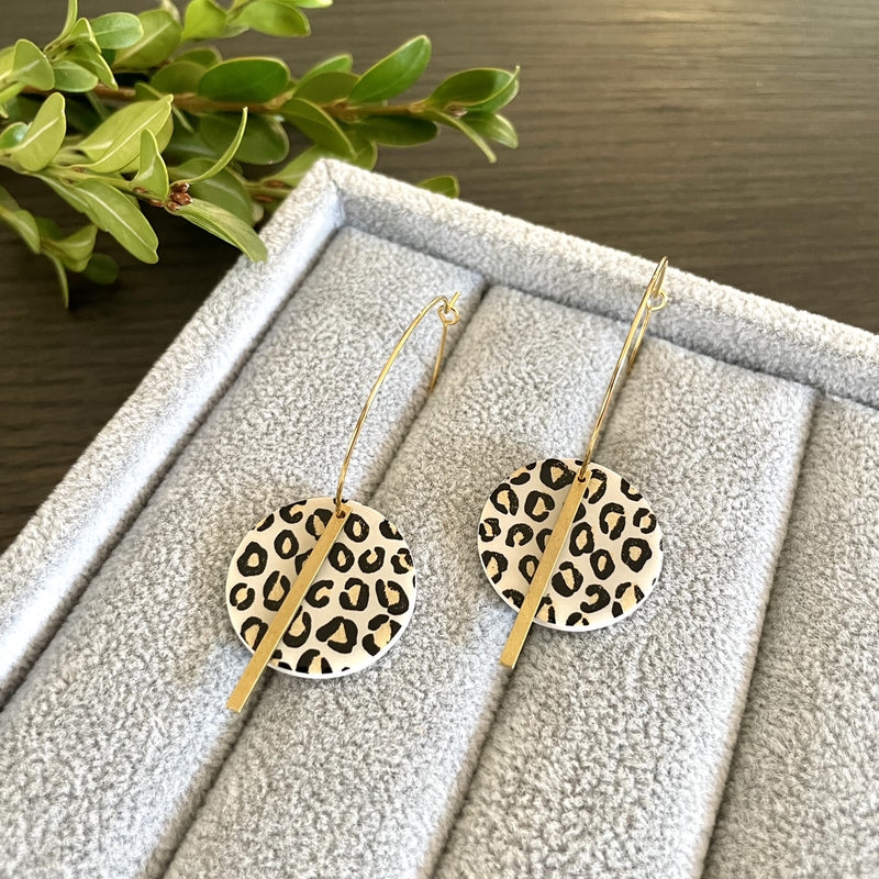 Indigo Hoop Earrings in Leopard Print
