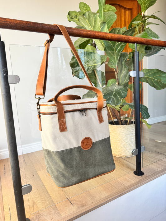 Canvas Leather Wine Cooler Bag - 6 Bottles