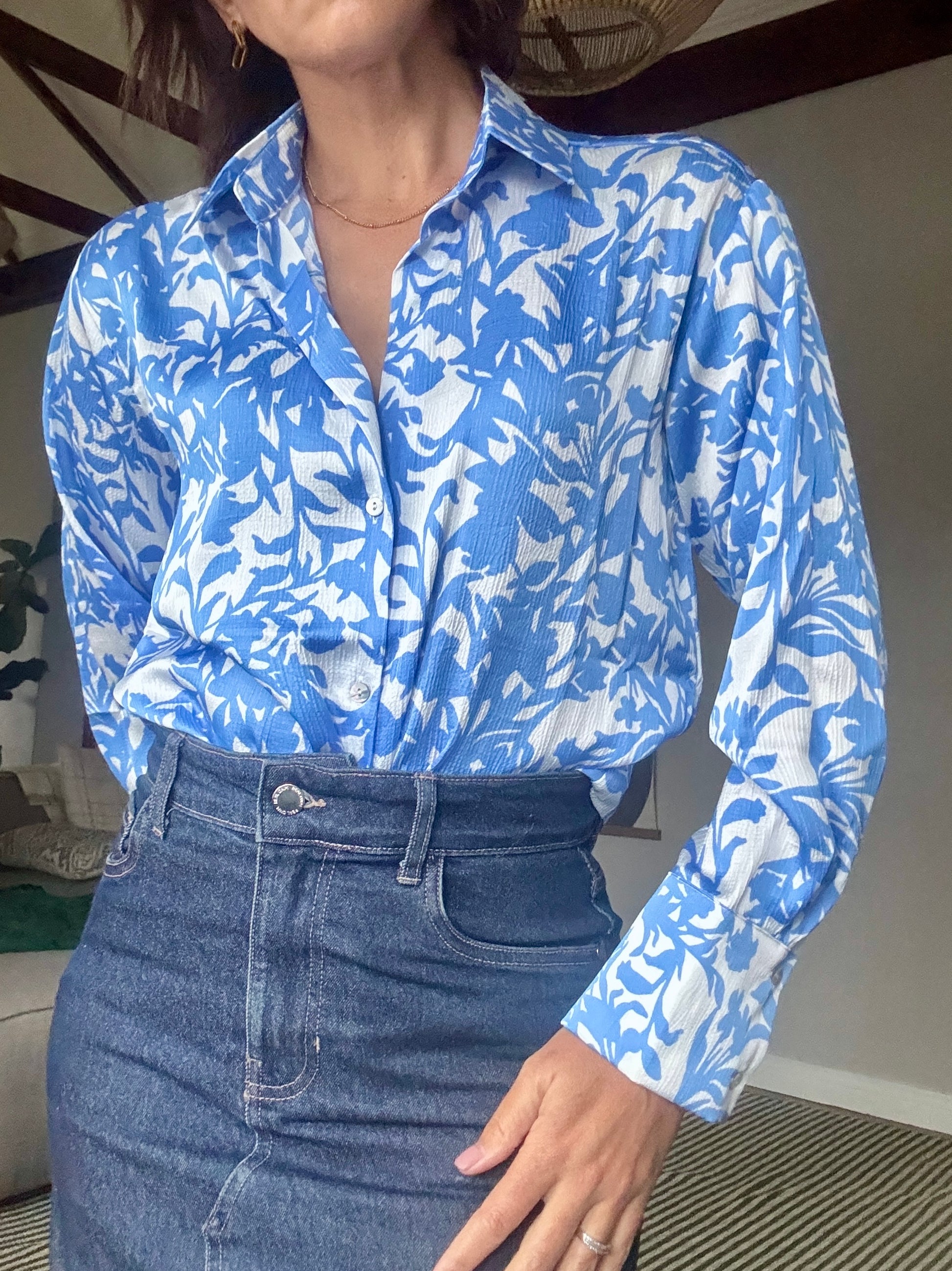 Blue and White Floral Shirt