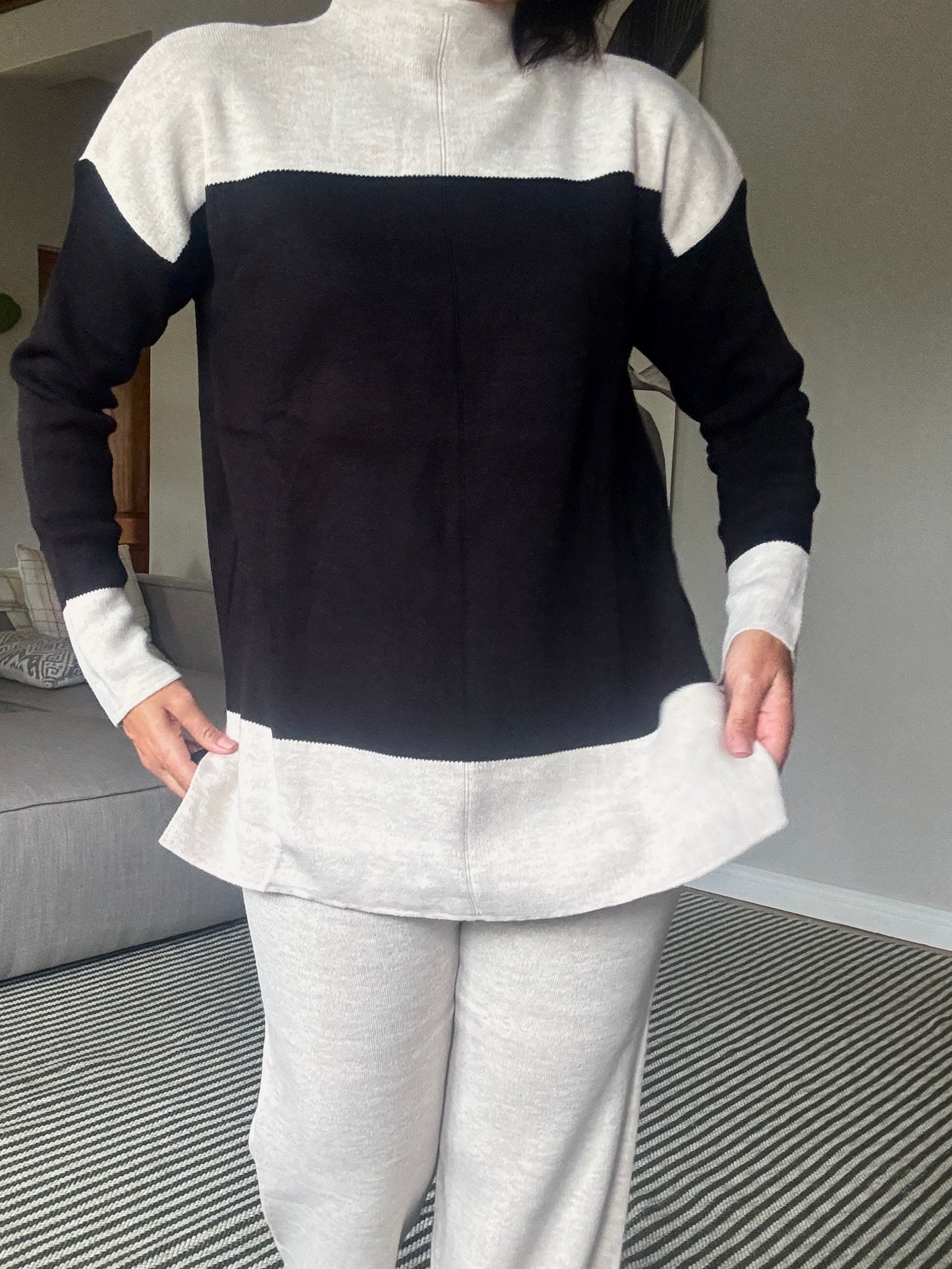 Black and Beige Knit Lounge Set