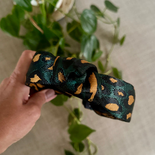 Green end Gold Leopard Alice Band