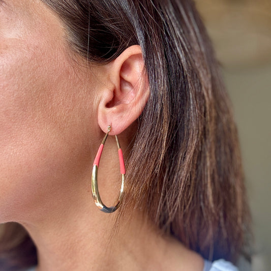 Grey, Coral and Gold Hoop Earrings