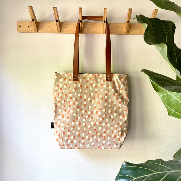Leather and Fabric Tote Bag - Spot On