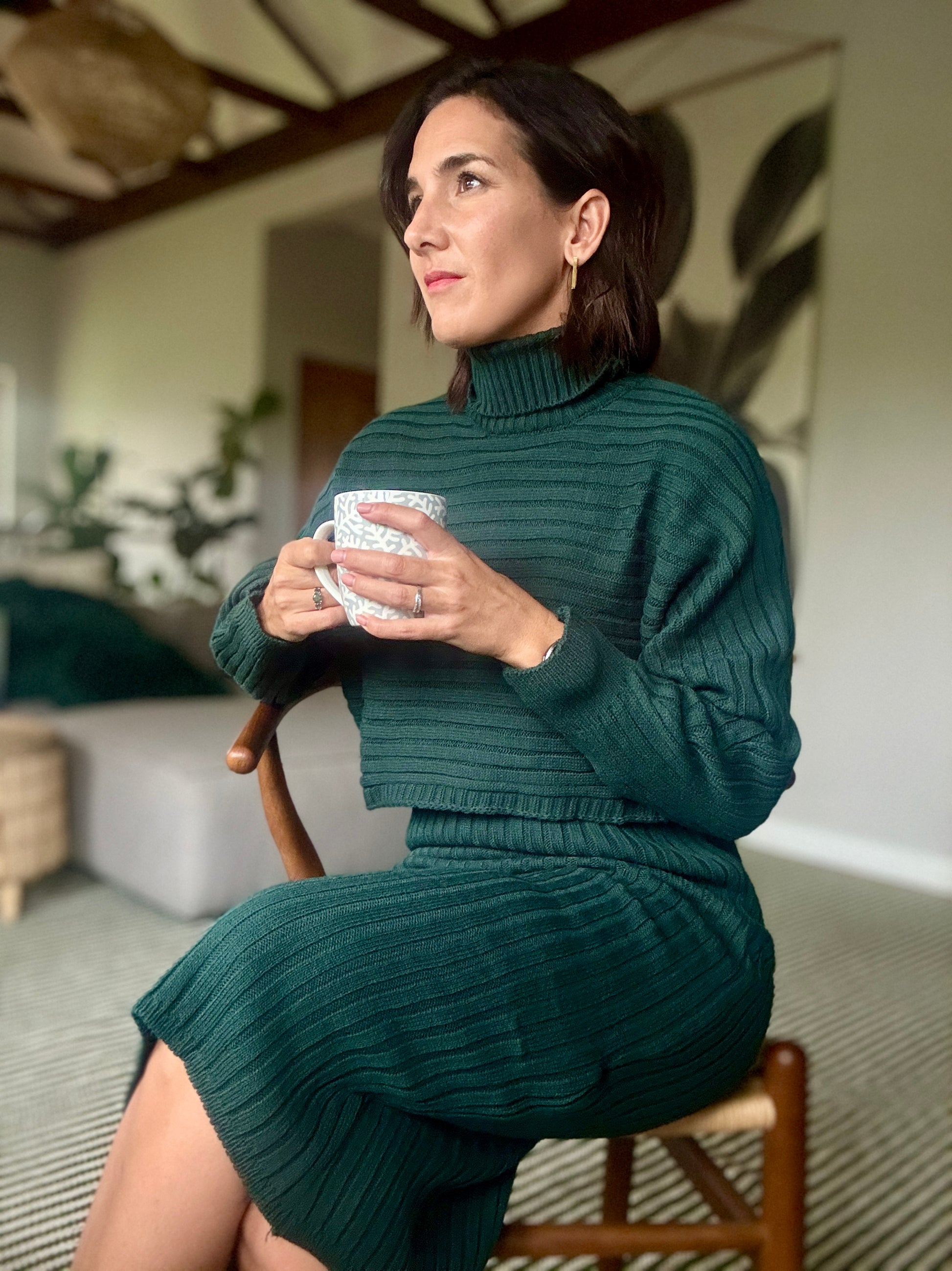 Green knit dress with jersey