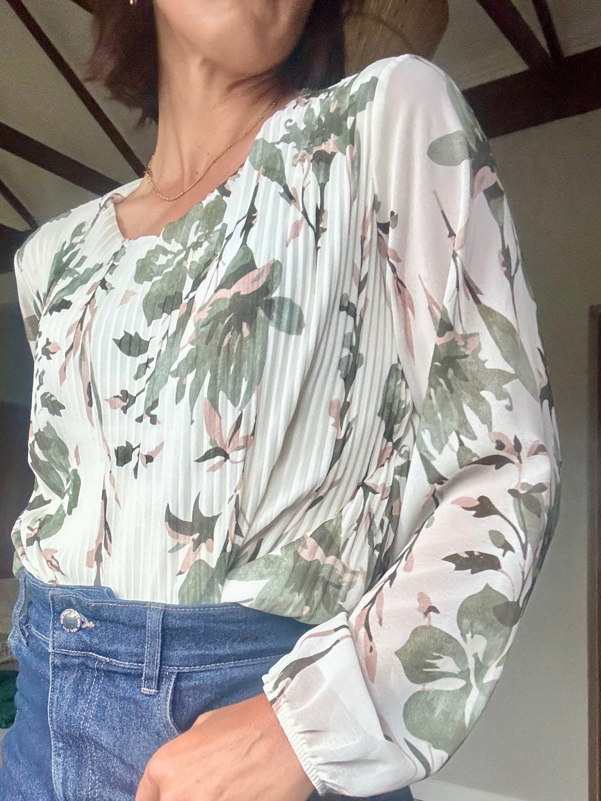 Pleated Leafy Blouse Green
