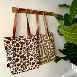 Leather and Fabric Tote Bags in Nola and Cougar Print