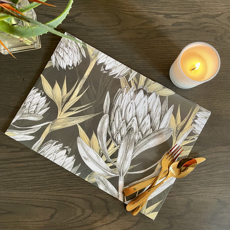 Vintage Protea Dark  Paper Placemats