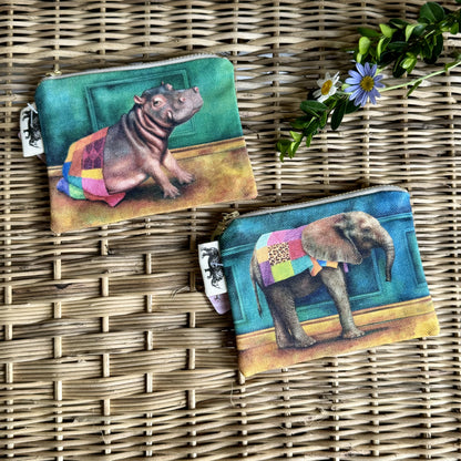 African Animals Coin Purse Hippo and Elephant 