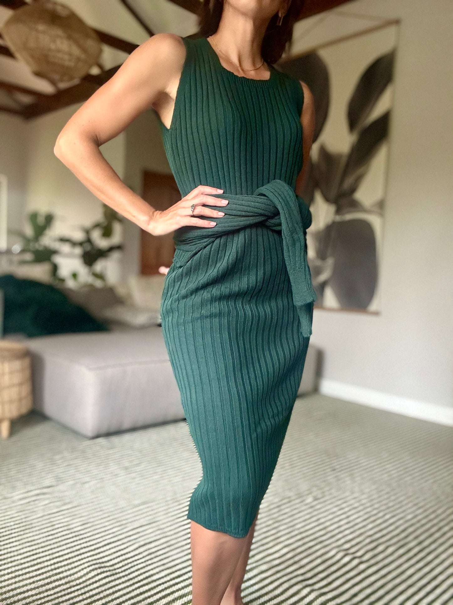 Green knit dress with jersey