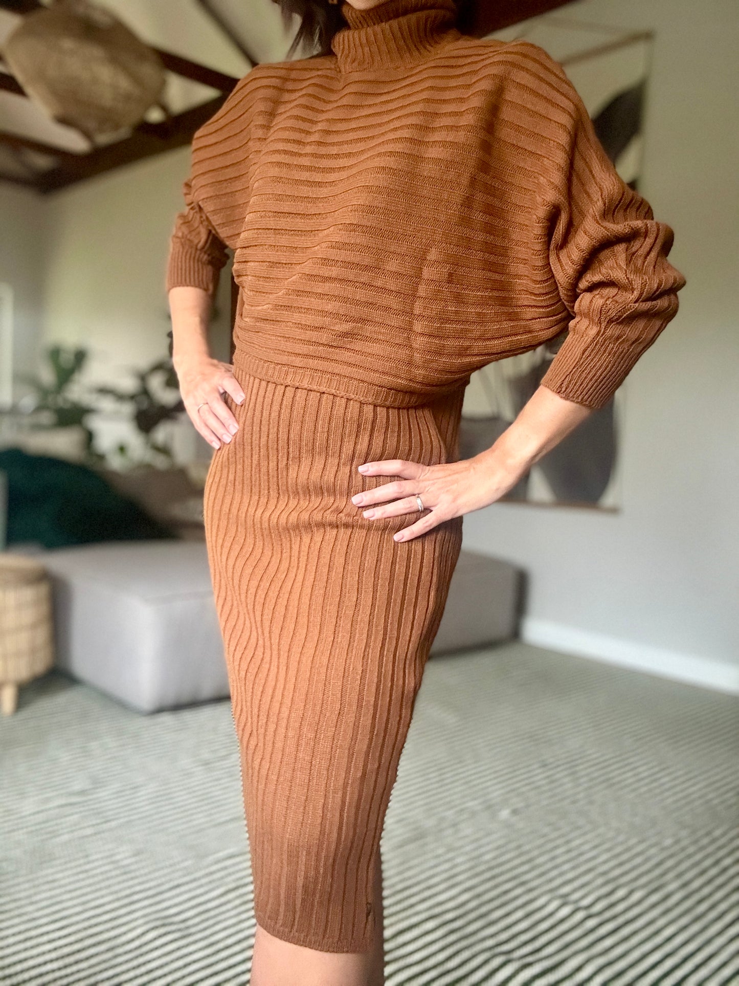 Rust knit dress with jersey