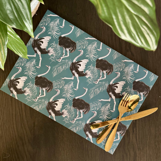 Blue Ostrich Paper Placemats - iszi ONLINE