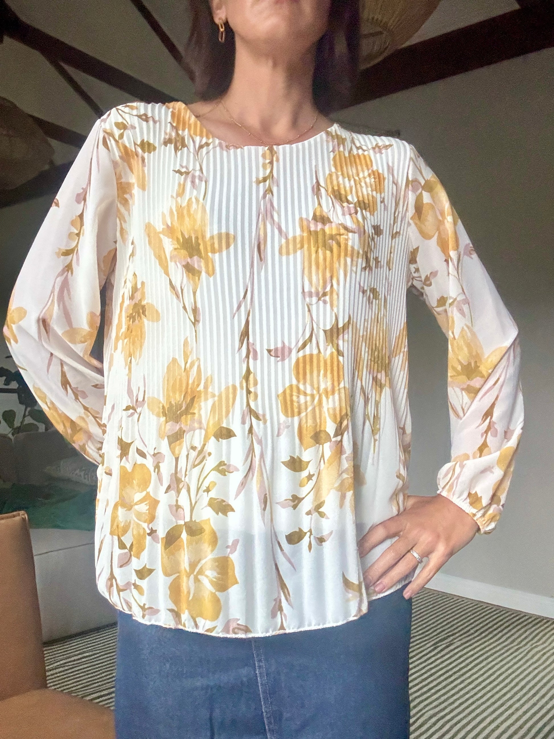 Pleated Leafy Blouse Yellow