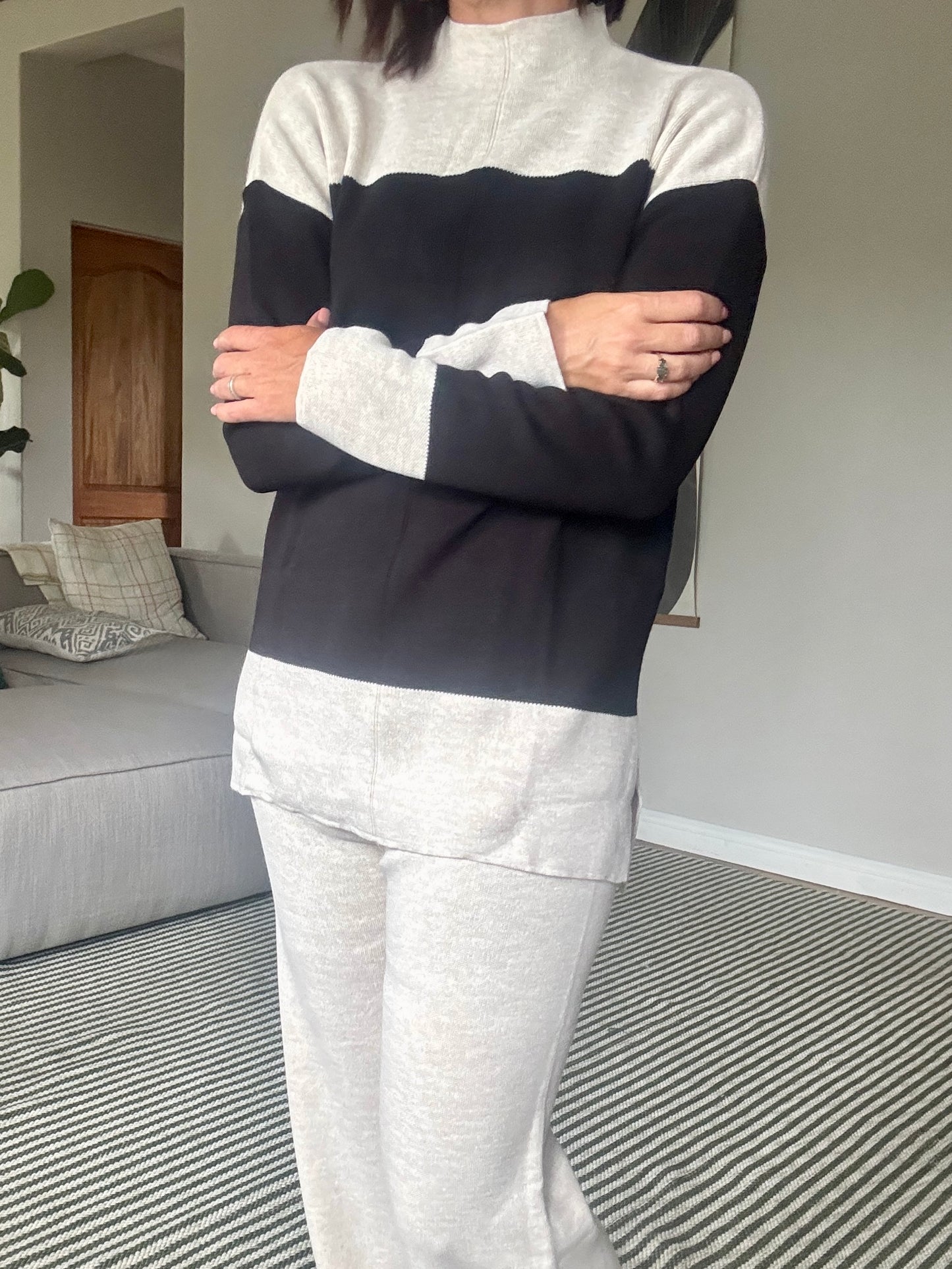 Black and Beige Knit Lounge Set