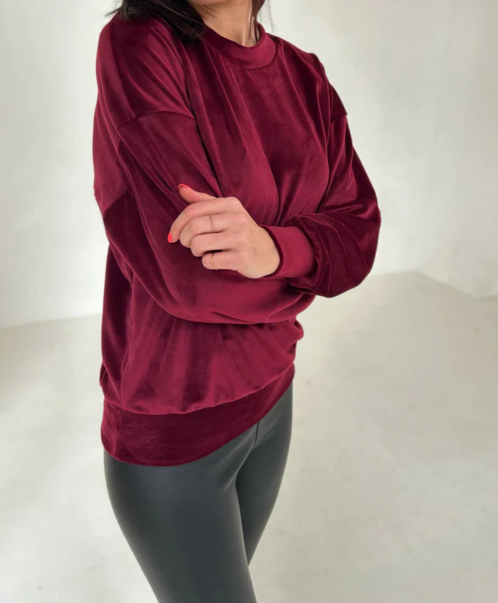 Burgundy Velour Sweater - iszi ONLINE