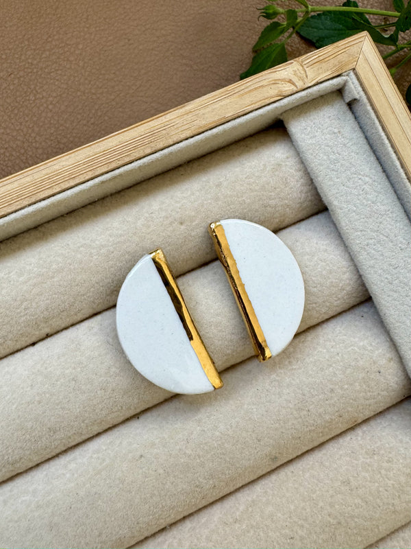 Halfmoon Studs - White and Gold