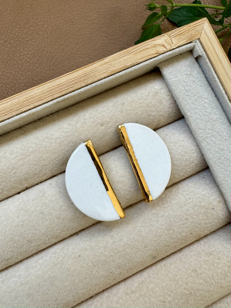 Halfmoon Studs - White and Gold