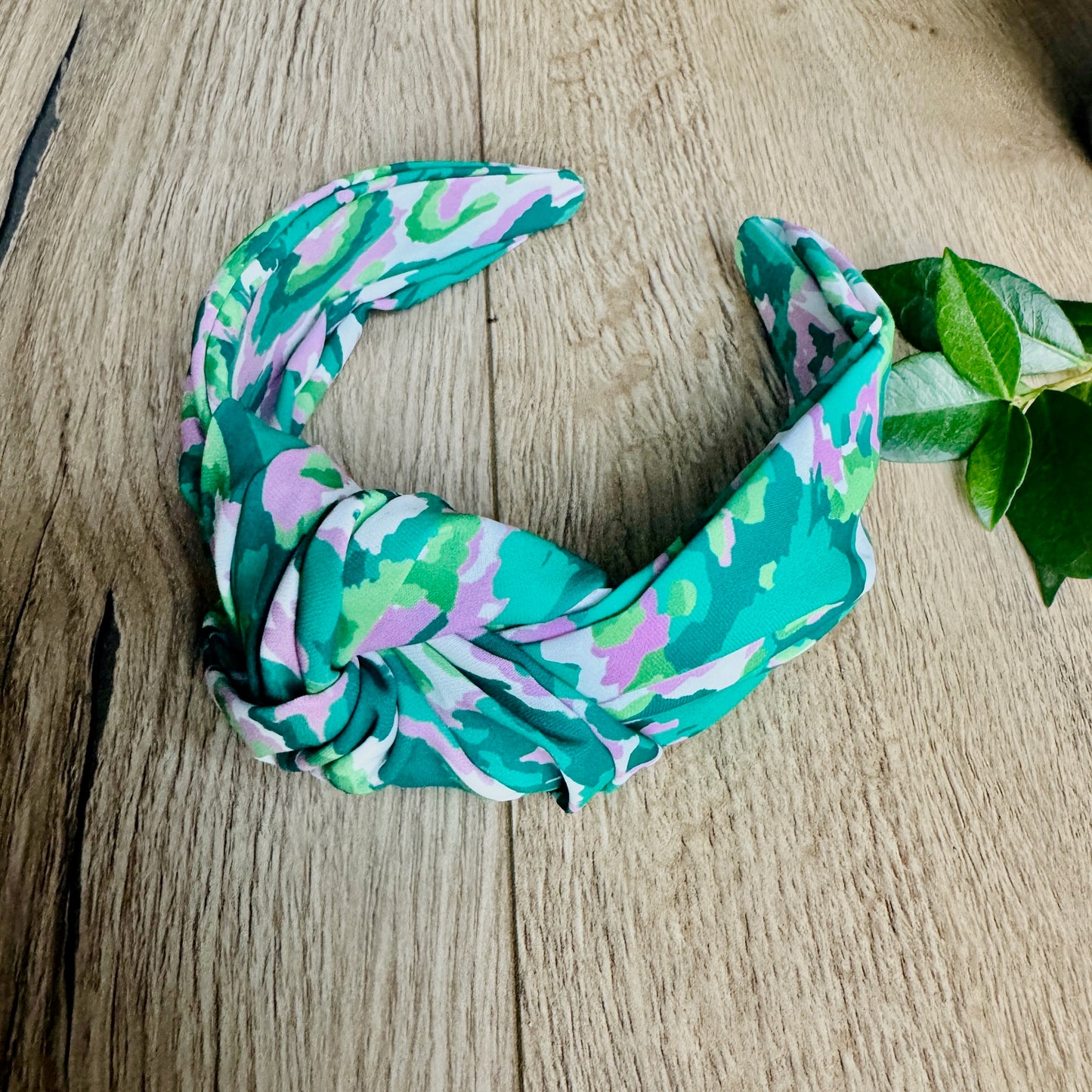 Wide Green, Pink and White Knot Alice Band