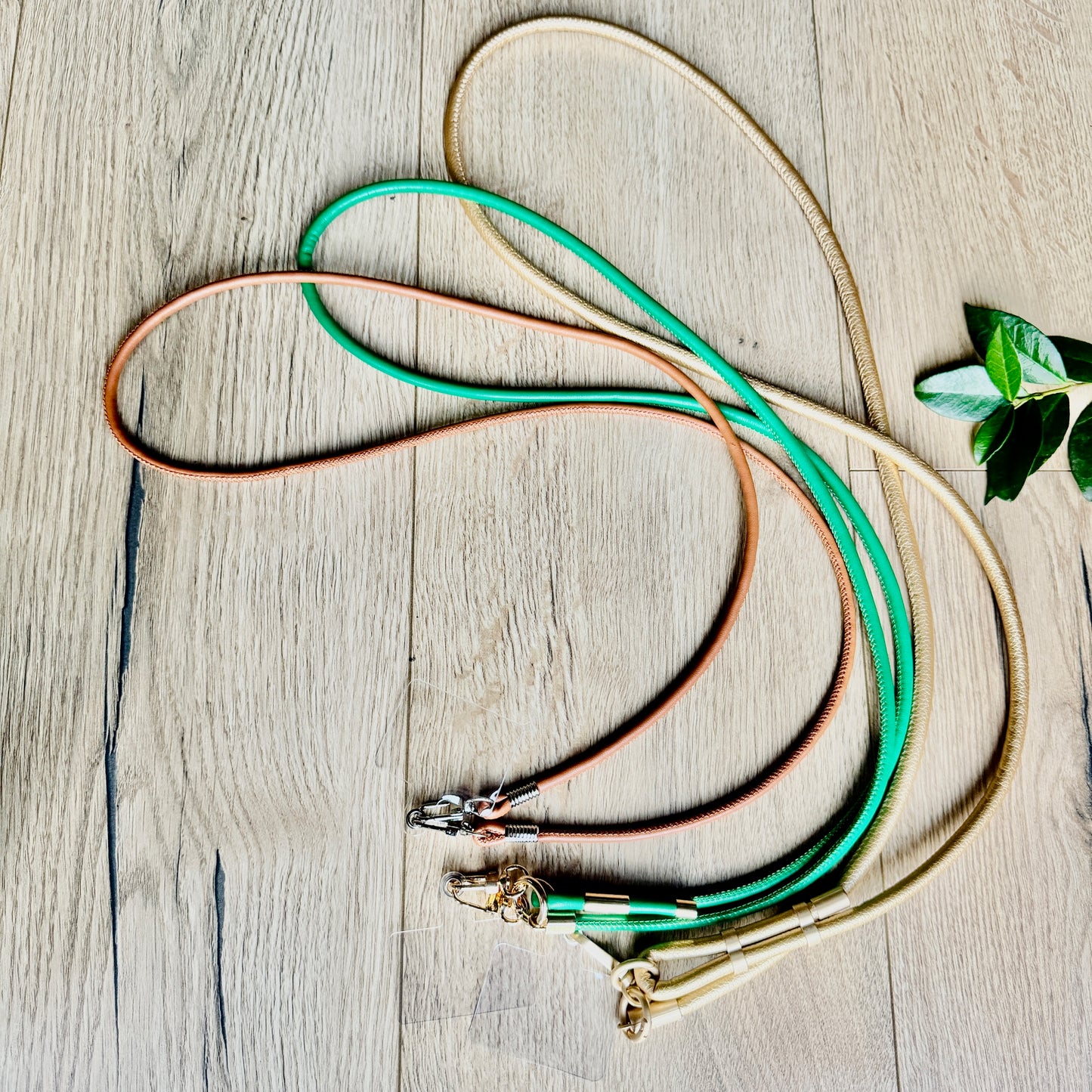 Phone Straps in Tan, Green and Gold