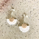 Polymer Clay Earrings in sunray design, white and beige color