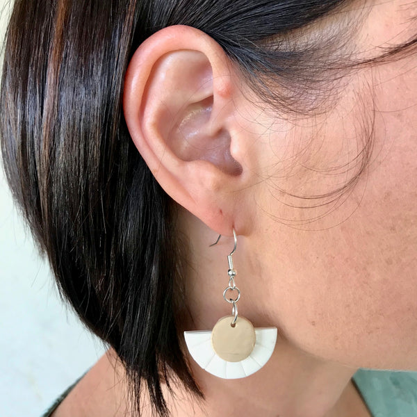 Polymer Clay Sunray Earrings on ear