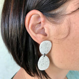 White speckled double oval drop earrings