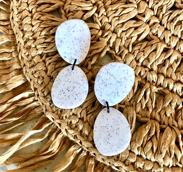 White speckled double oval drop earrings