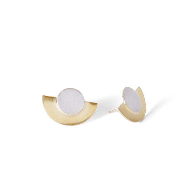 Disc & Dot Earrings Silver and Gold