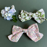 Large Girls Hair Clips- Green and Pink Floral - iszi ONLINE