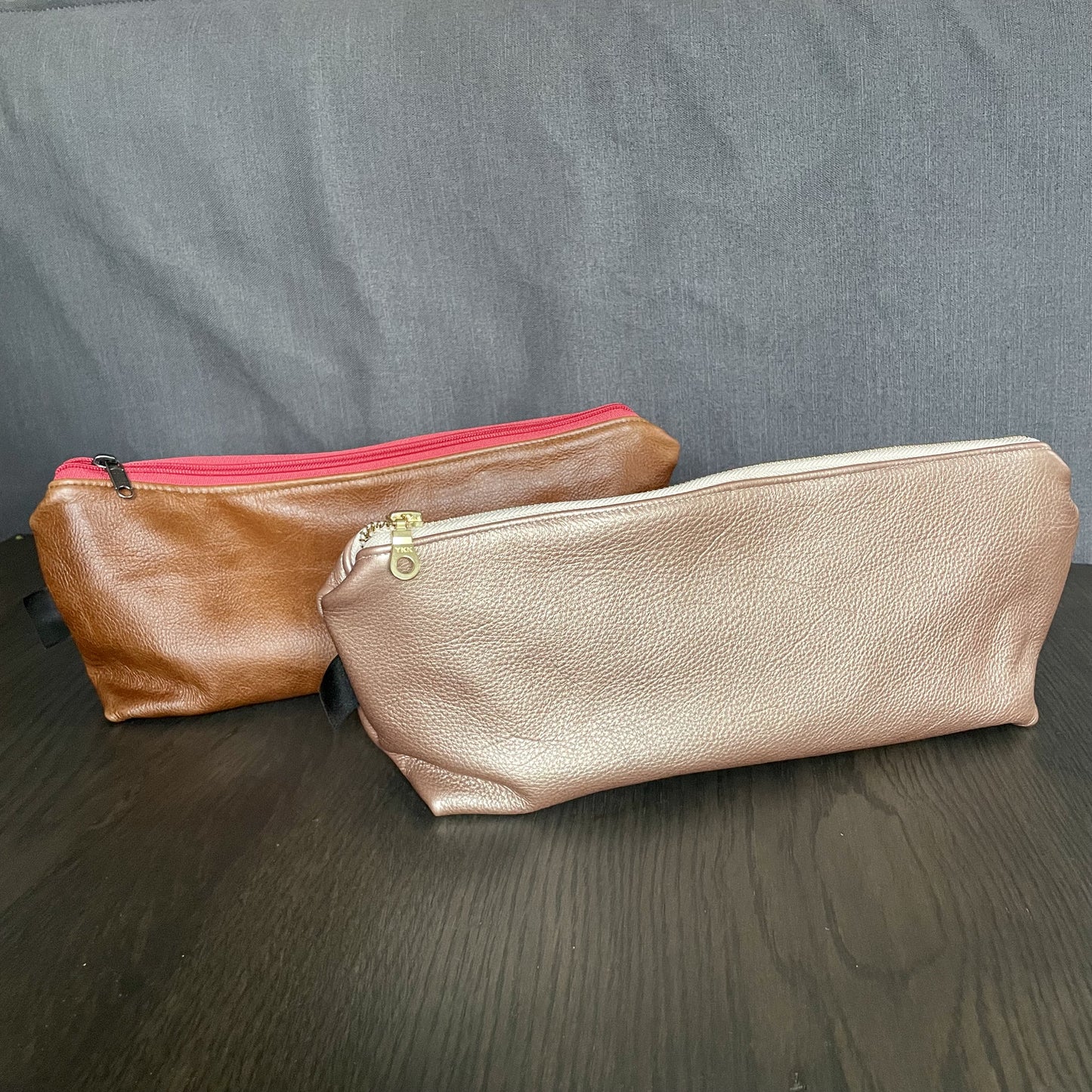 Leather Pencil Bag - Small Pink Metallic - iszi ONLINE