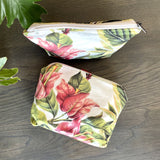 White Bougainvillea Velvet Toiletry Bag with interior canvas lining 