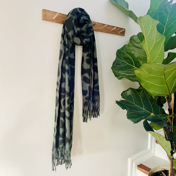 Green leopard shop print scarf